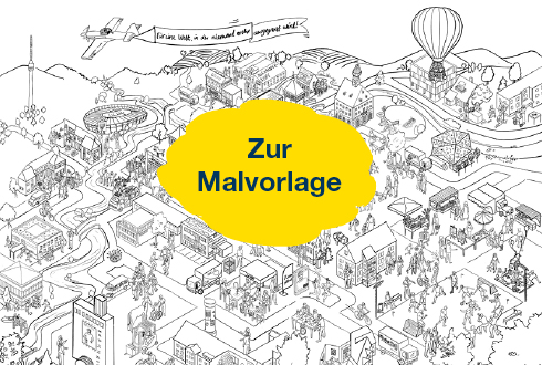 Wimmelbild schwarz-weiß zum Ausmalen zum Download