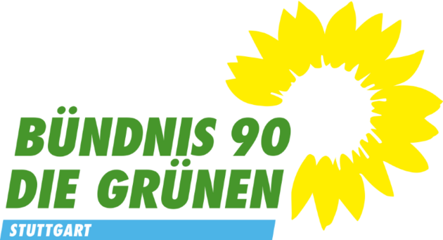 Hier steht das Logo von den Grünen in Stuttgart. 