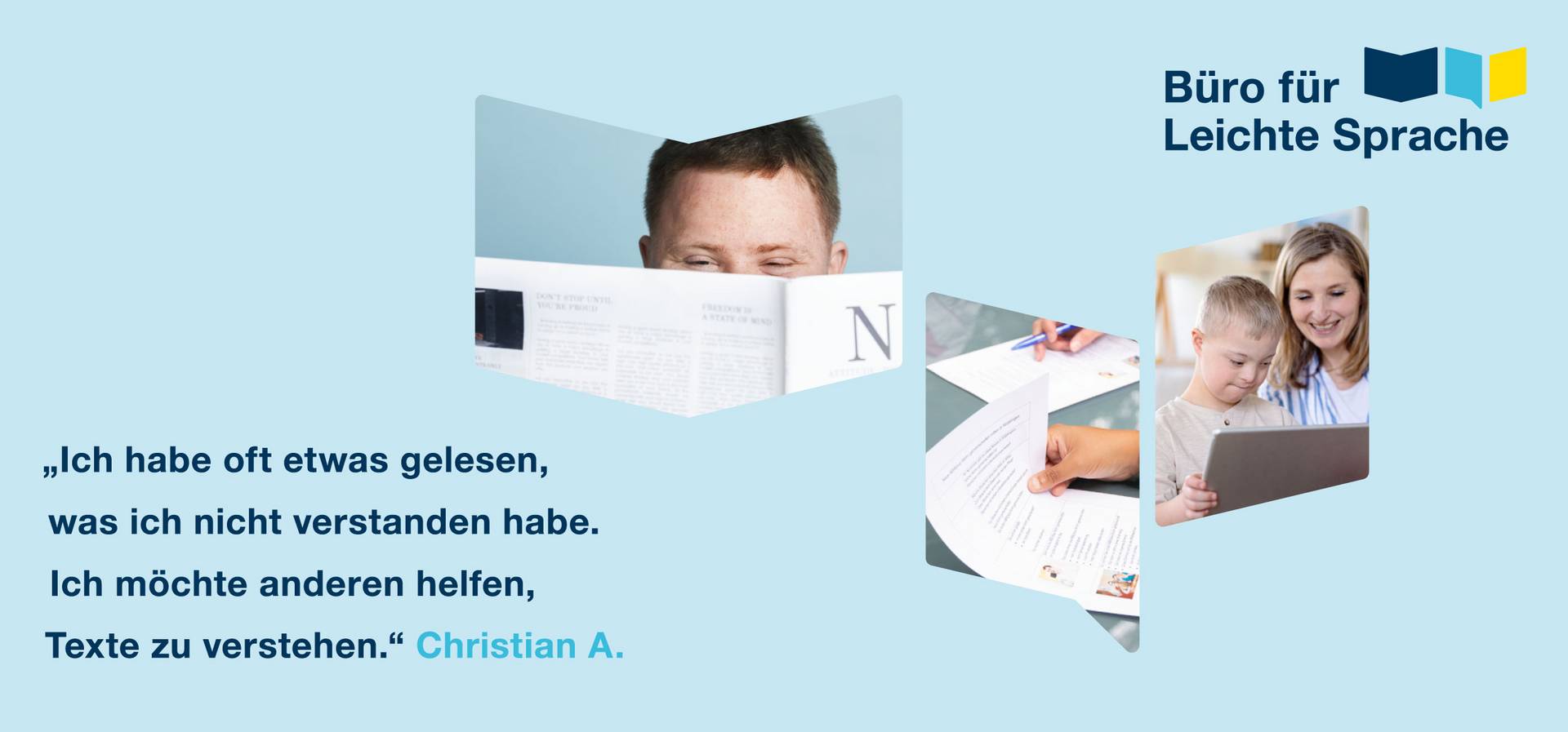 Hier steht ein Zitat. Unser Prüfer Christian A sagt: Ich habe oft etwas gelesen, was ich nicht verstanden habe. Ich möchte anderen helfen, Texte zu verstehen.  