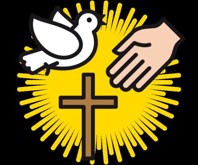 Grafik mit Vogel, Kreuz und Hand Grafik mit Vogel, Kreuz und Hand