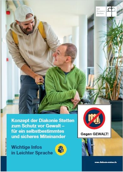 Titelseite des Konzepts der Diakonie Stetten zum Schutz vor Gewalt in Leichter Sprache. Zum Download (5,6 MB) hier klicken.