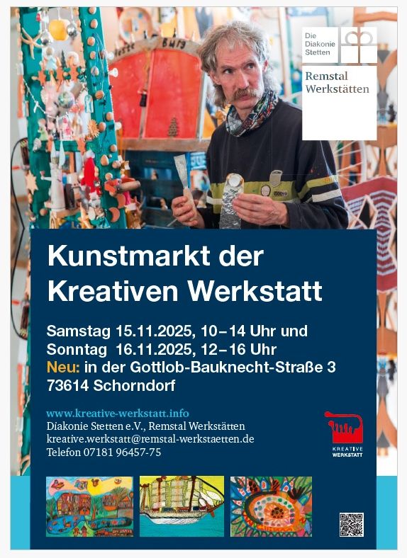 Plakat der Kreativen Werkstatt – Einladung zum Kunstmarkt am 15. und 16. November 2025.
