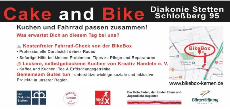 Flyer „Cake and Bake“ – Samstag, 26. April 2026 – 14.00 Uhr bis 18.00 Uhr auf dem Schlossberg 95 der Diakonie Stetten. Flyer-Seite 2 von 2 – Klick hier zum Download.